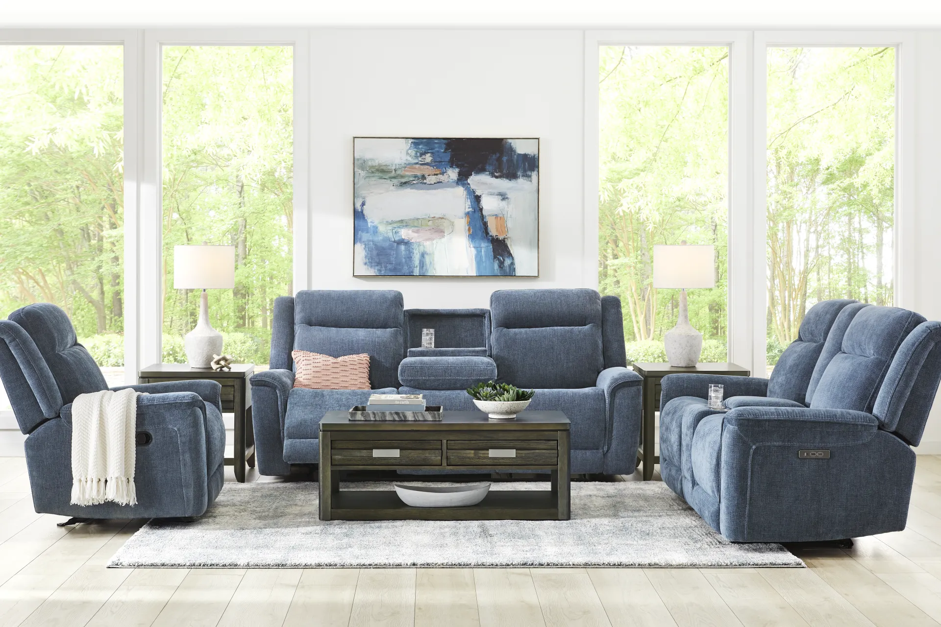 Meadow Park Cobalt Dual Power Reclining Console Loveseat - Image 1