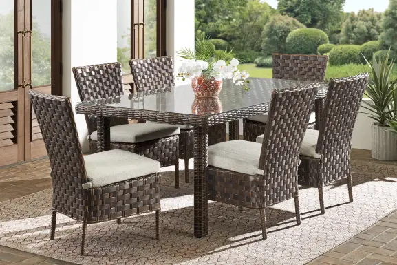 Mantra Brown 7 Pc Outdoor Dining Set with Ash Cushions