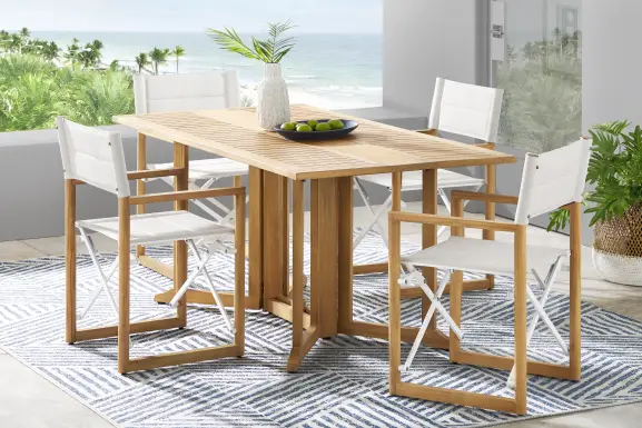 Oscar Natural 5 Pc Folding Outdoor Dining Set with White Chairs