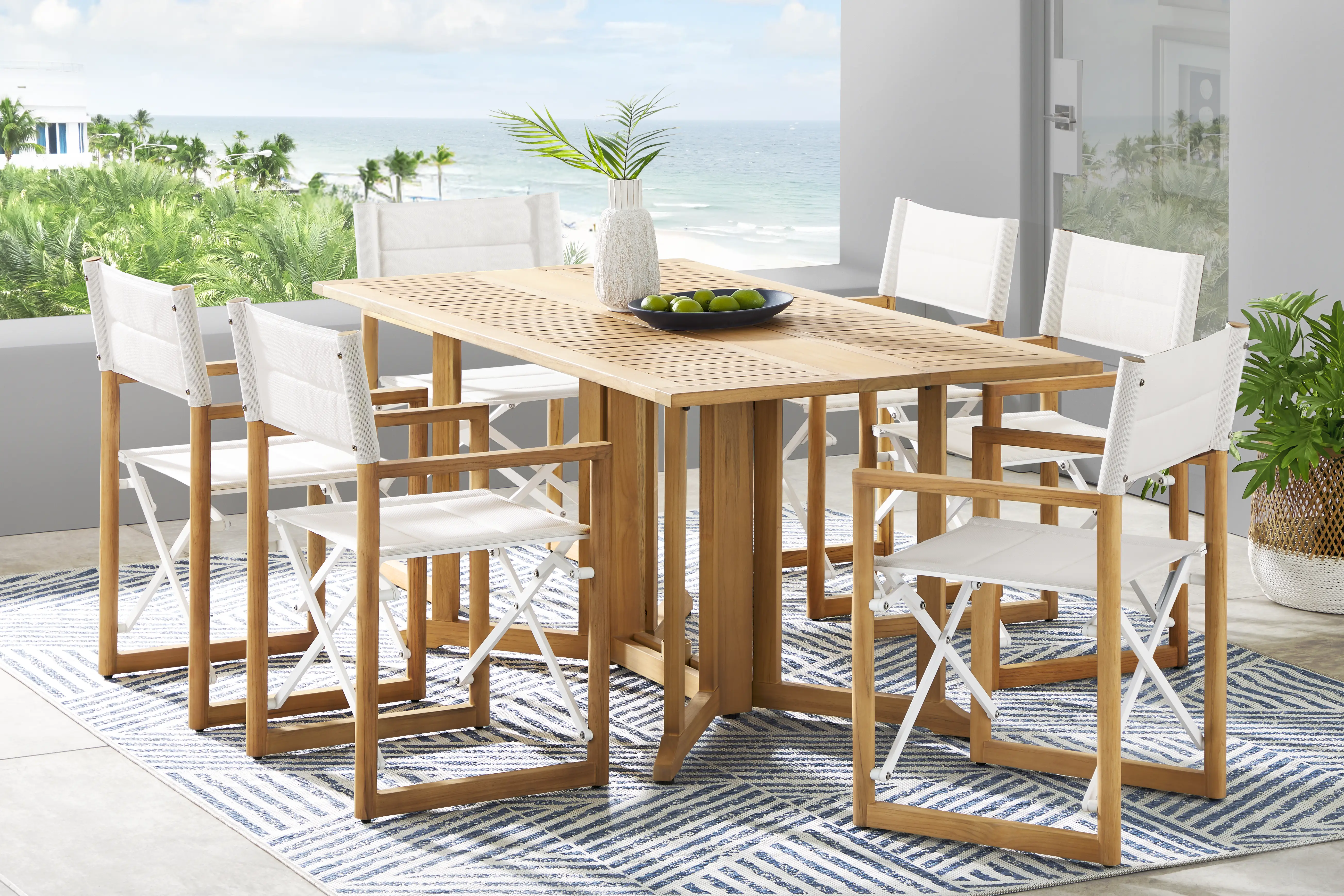 Oscar Natural 7 Pc Folding Outdoor Dining Set with White Chairs - Thumbnail - Image 1
