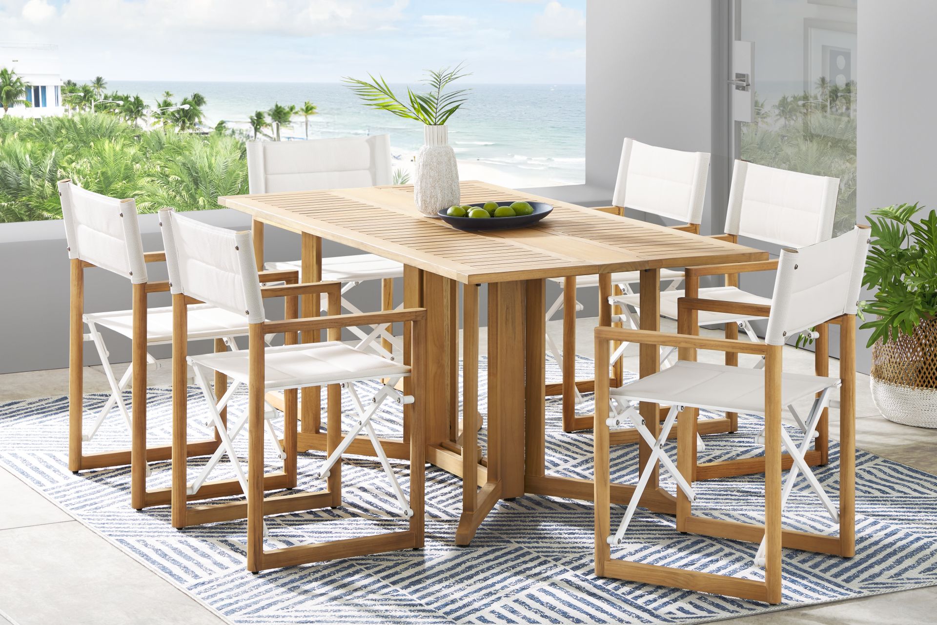 Oscar Natural 7 Pc Folding Outdoor Dining Set with White Chairs - Image 1