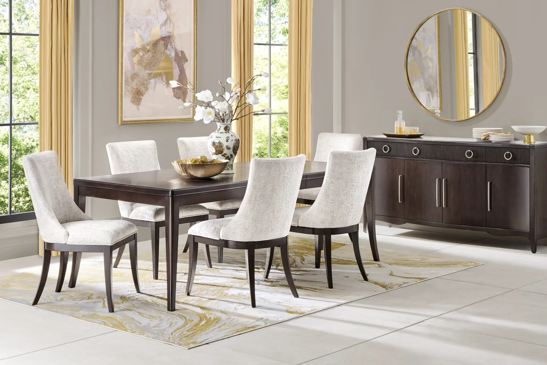 Bradbury Brown Cherry Finish 5 Pc Dining Room with Upholstered Chairs