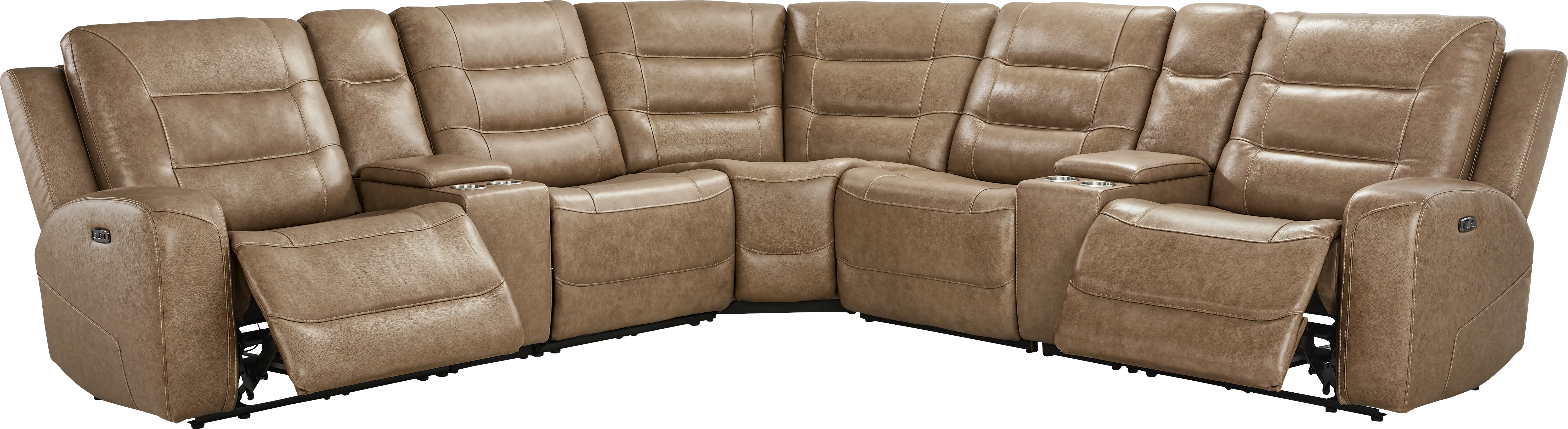Montero Sand Leather 7 Pc Dual Power Reclining Sectional - Thumbnail - Image 1