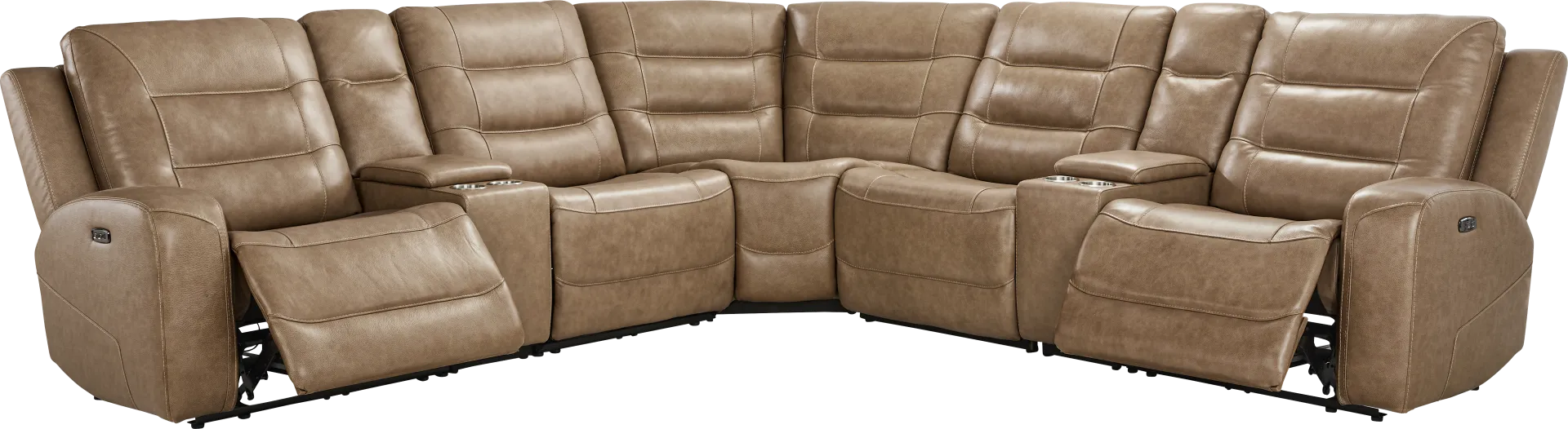 Montero Sand Leather 7 Pc Dual Power Reclining Sectional - Image 1