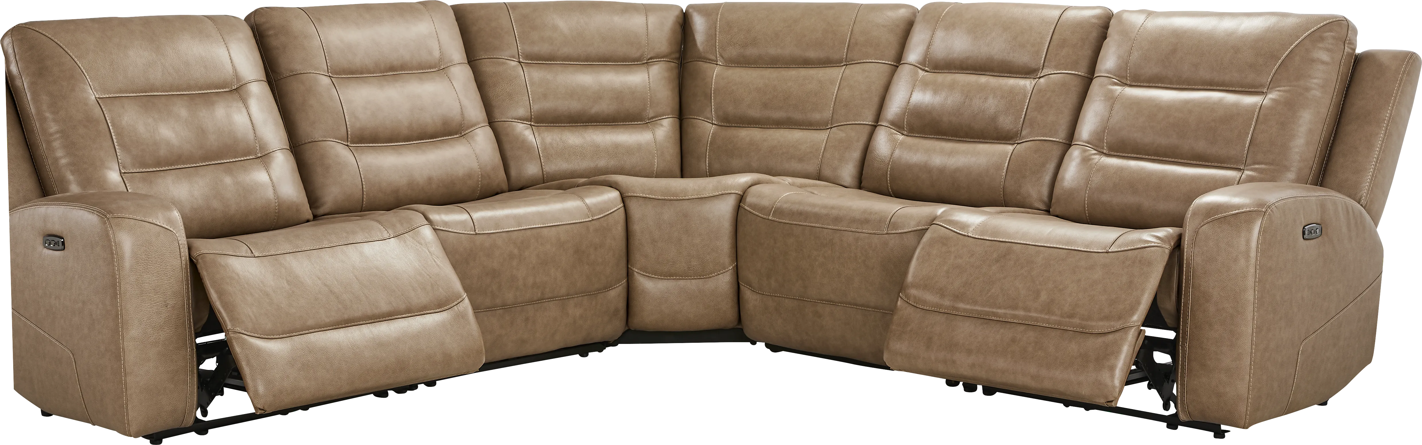 Montero Sand Leather 5 Pc Dual Power Reclining Sectional - Thumbnail - Image 1