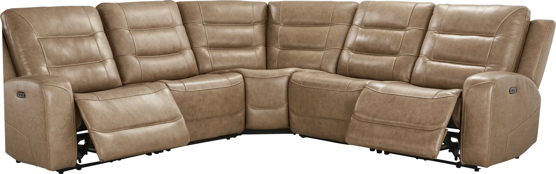 Montero Sand Leather 5 Pc Dual Power Reclining Sectional - Image 1