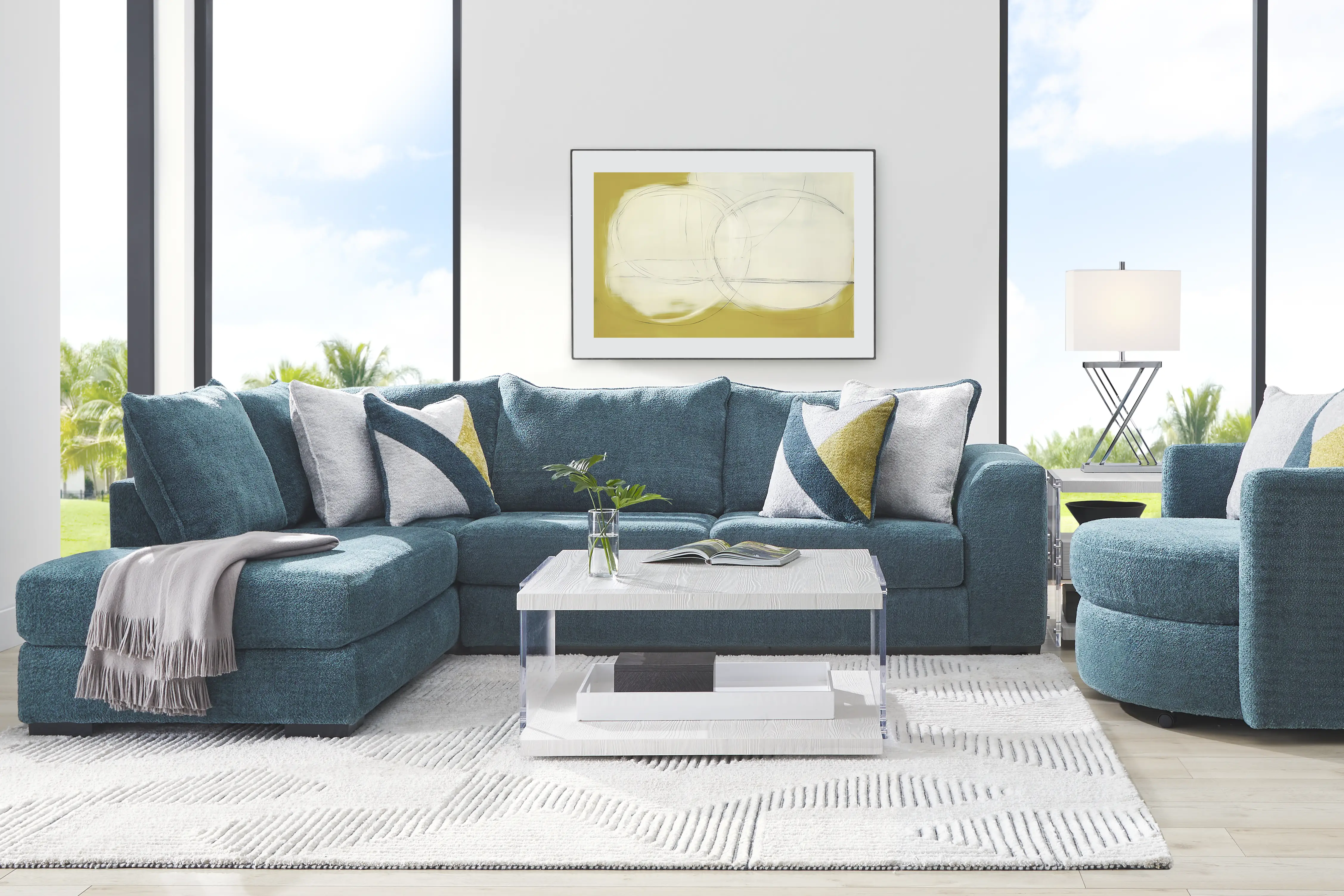 Perry Teal 6 Pc Sectional Living Room - Thumbnail - Image 1