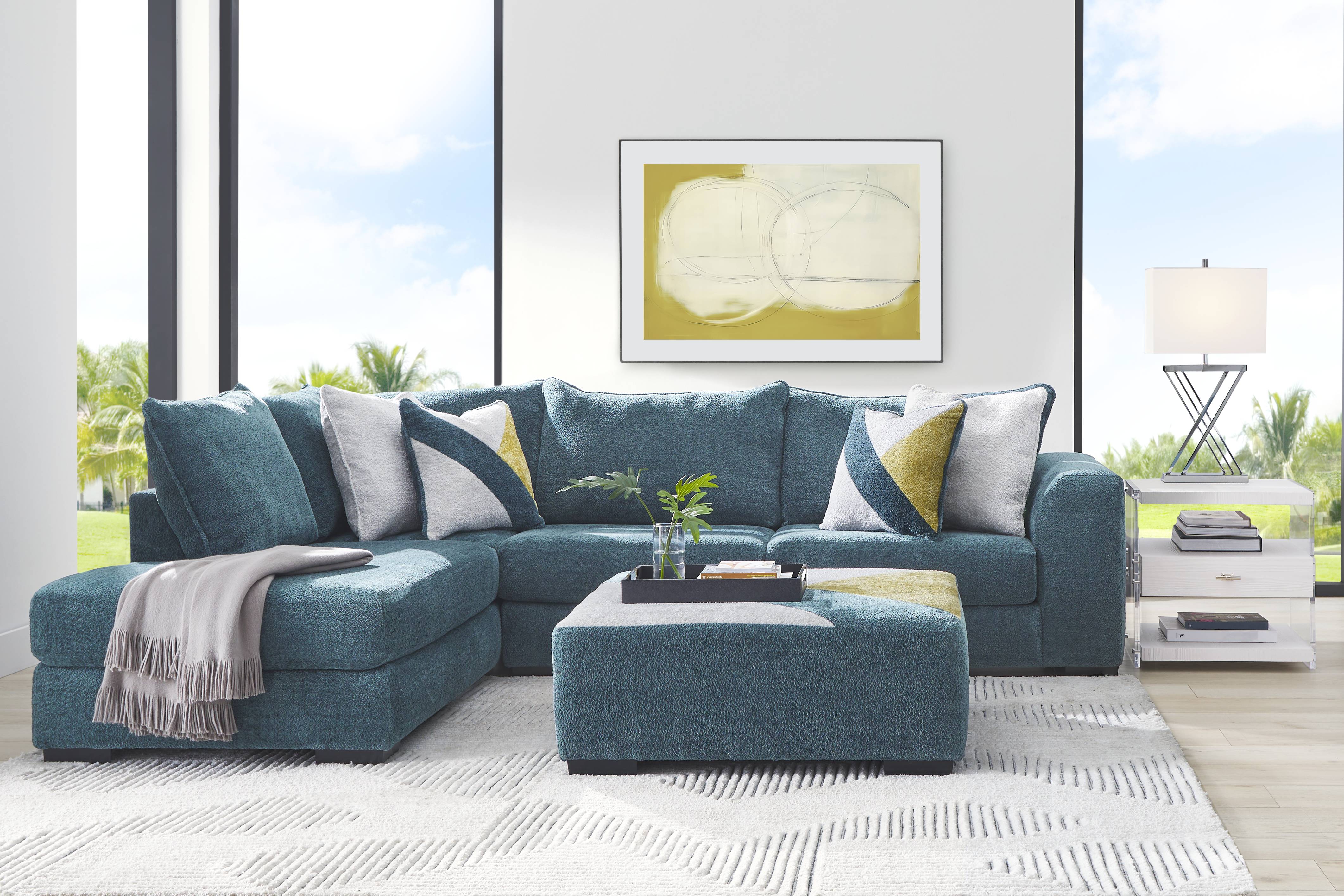 Perry Teal 3 Pc Sectional Living Room - Thumbnail - Image 1