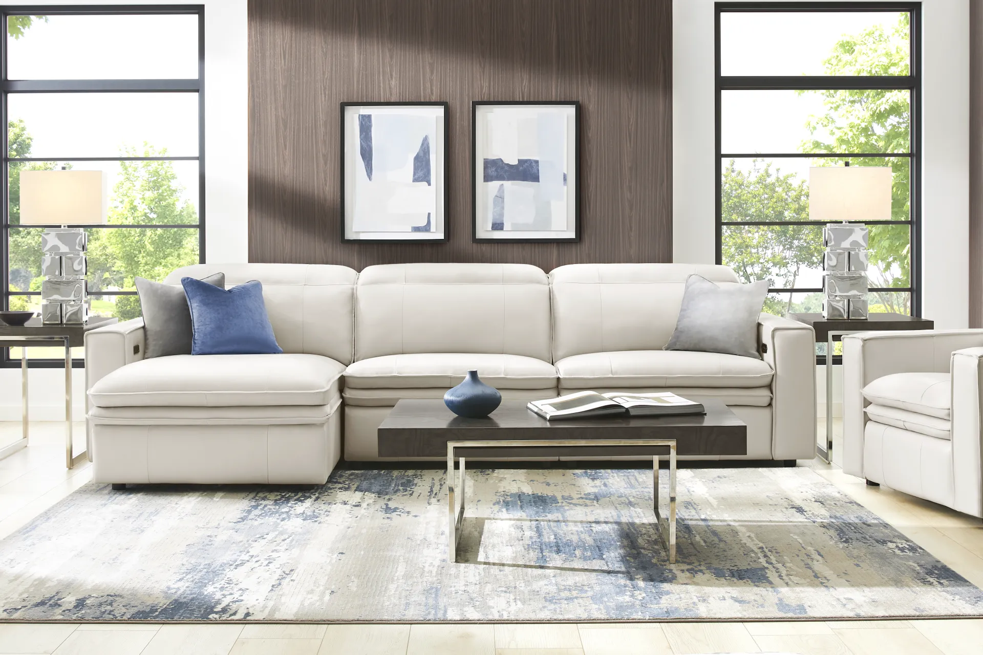 Santorini Ice Leather 3 Pc Dual Power Reclining Sectional - Image 1