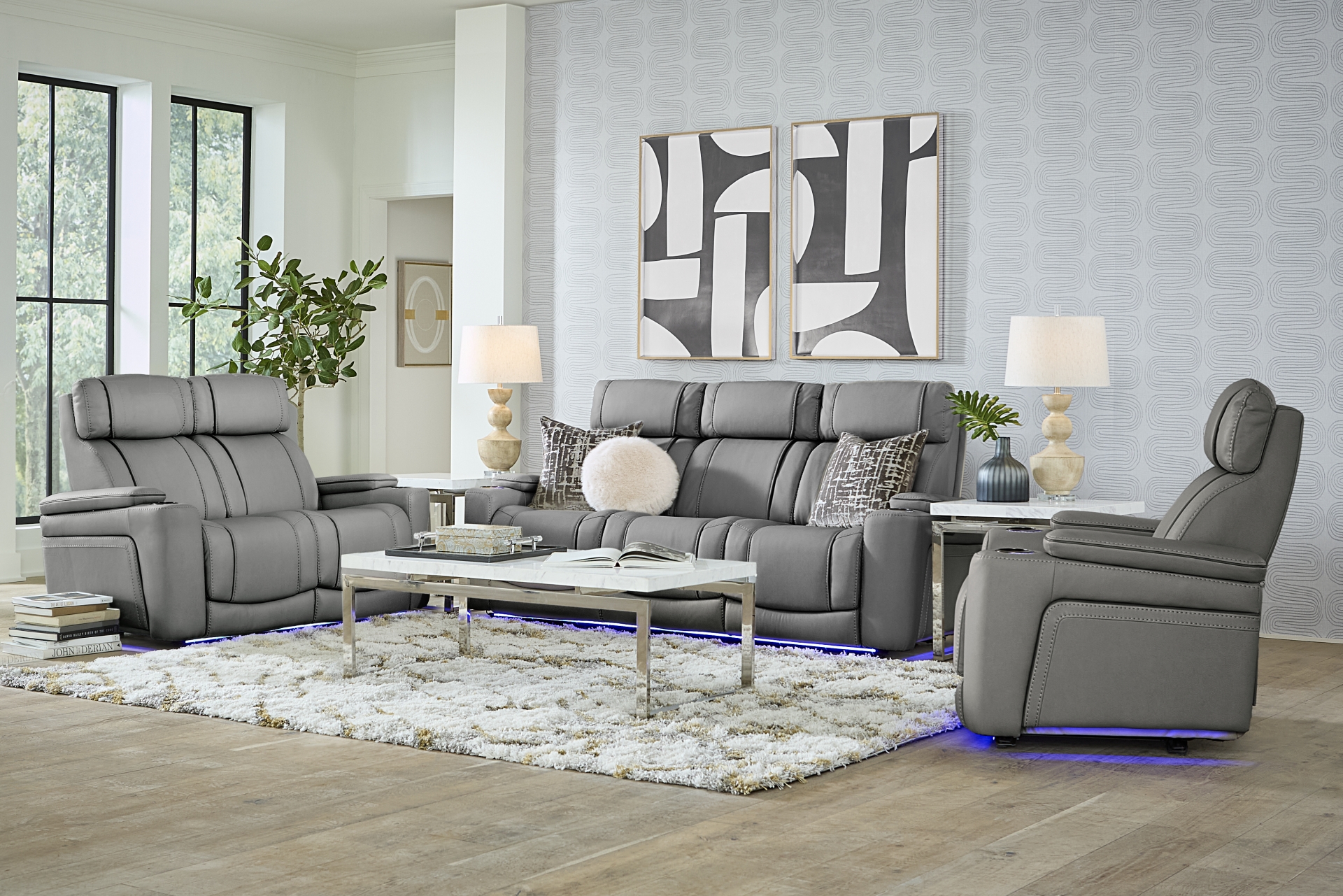 Haven Point Charcoal 5 Pc Living Room with Dual Power Reclining Sofa full room