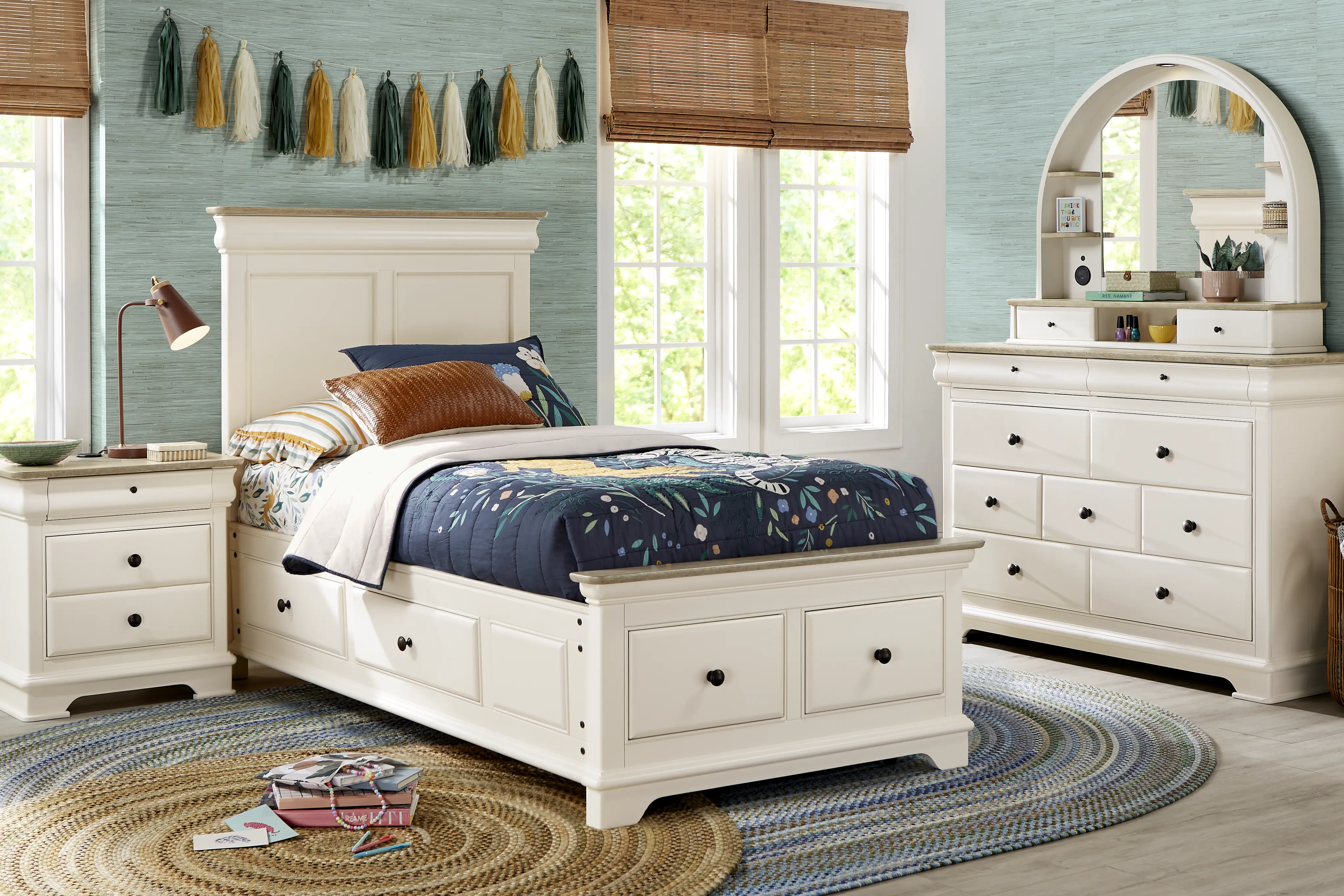 Kids Oberon Cream Twin Storage Bedroom - Thumbnail - Image 1