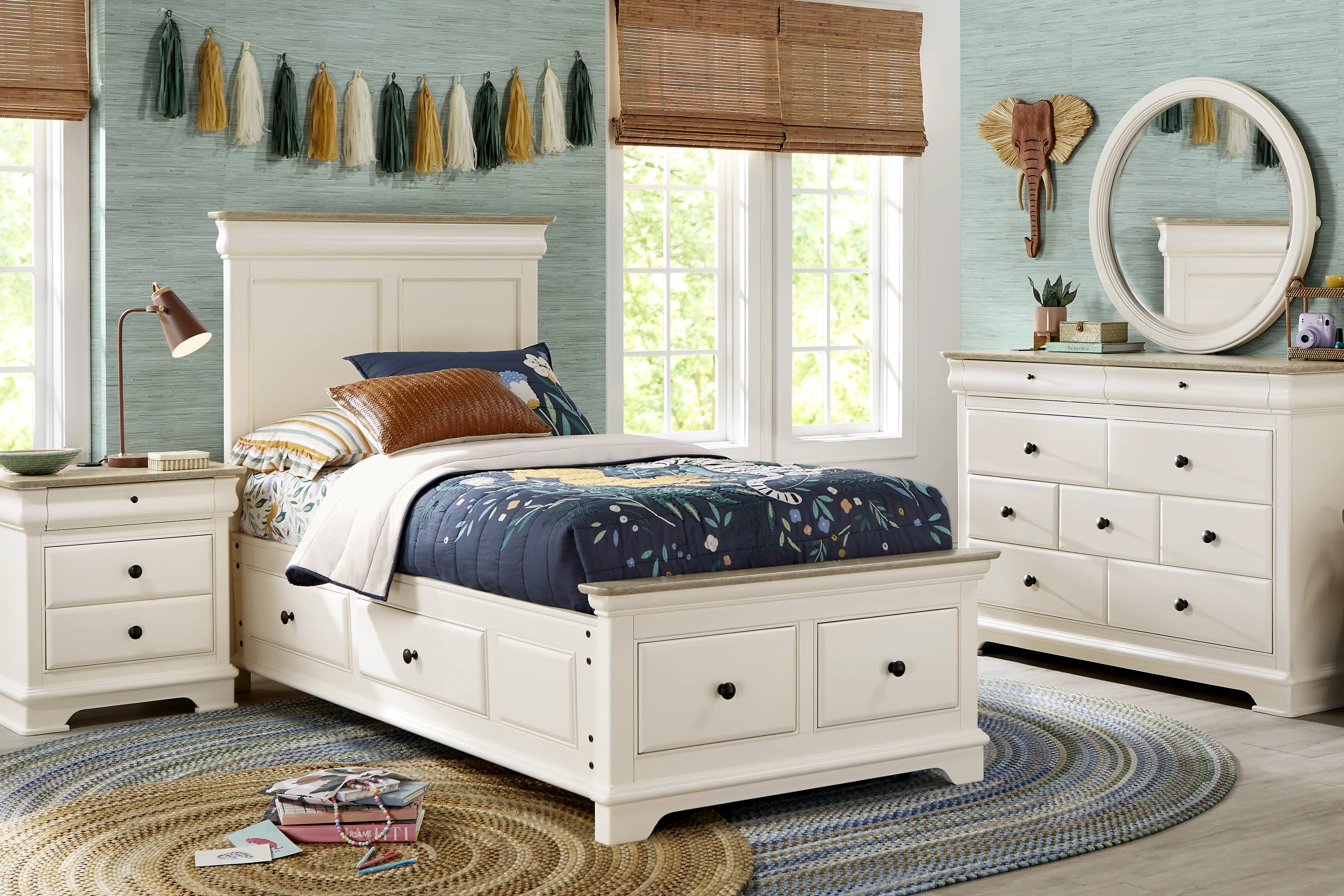Kids Oberon Cream Twin Storage Bed - Thumbnail - Image 2