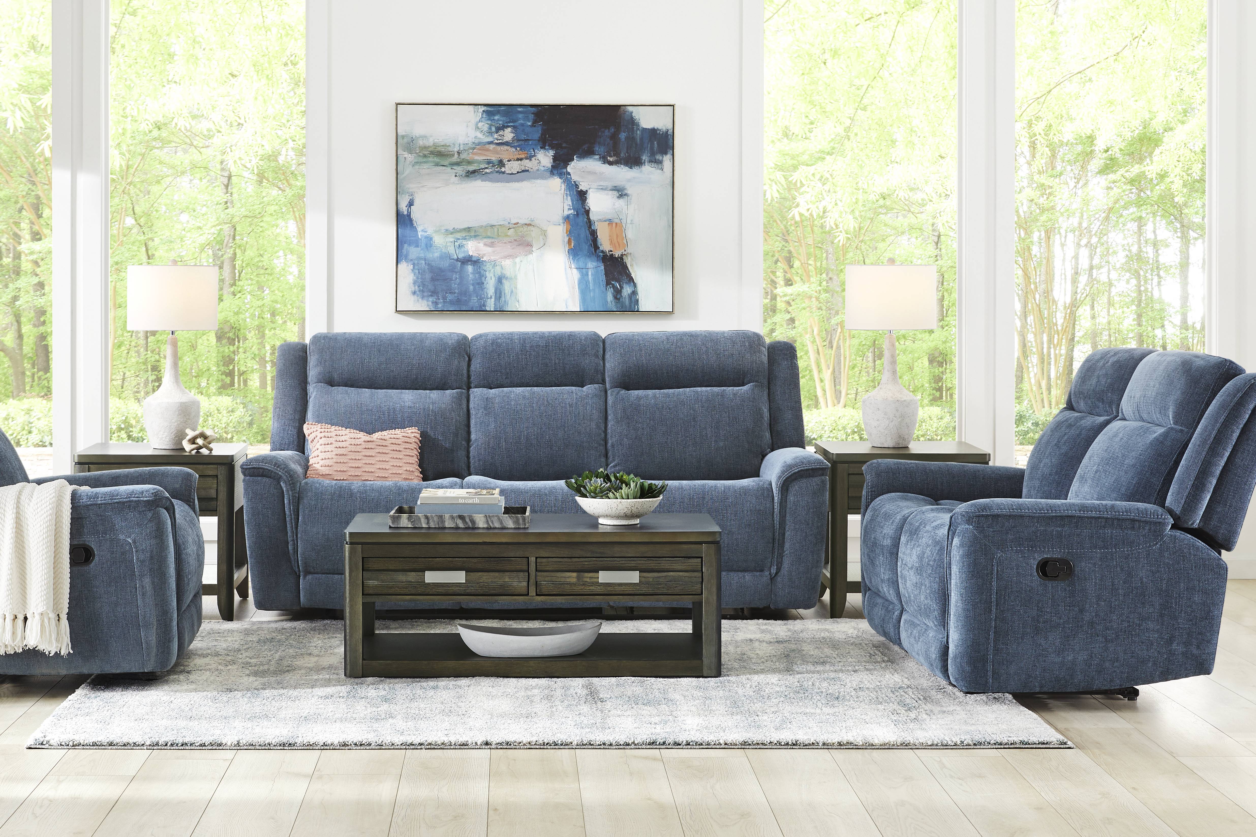 Meadow Park Cobalt Reclining Loveseat - Thumbnail - Image 2