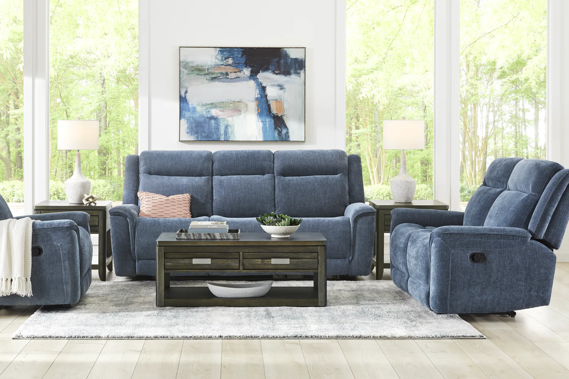 Meadow Park Cobalt Reclining Loveseat - Image 1