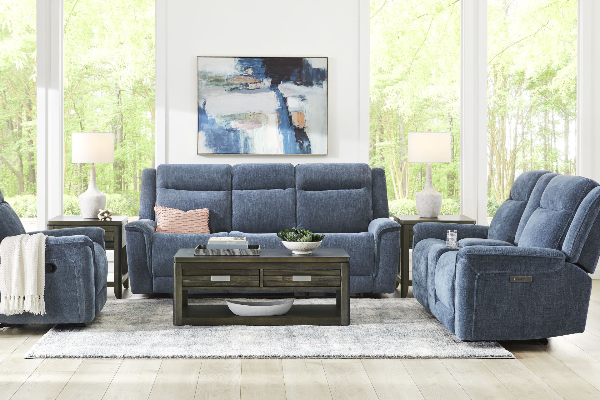 Meadow Park Cobalt 5 Pc Dual Power Reclining Living Room - Image 1