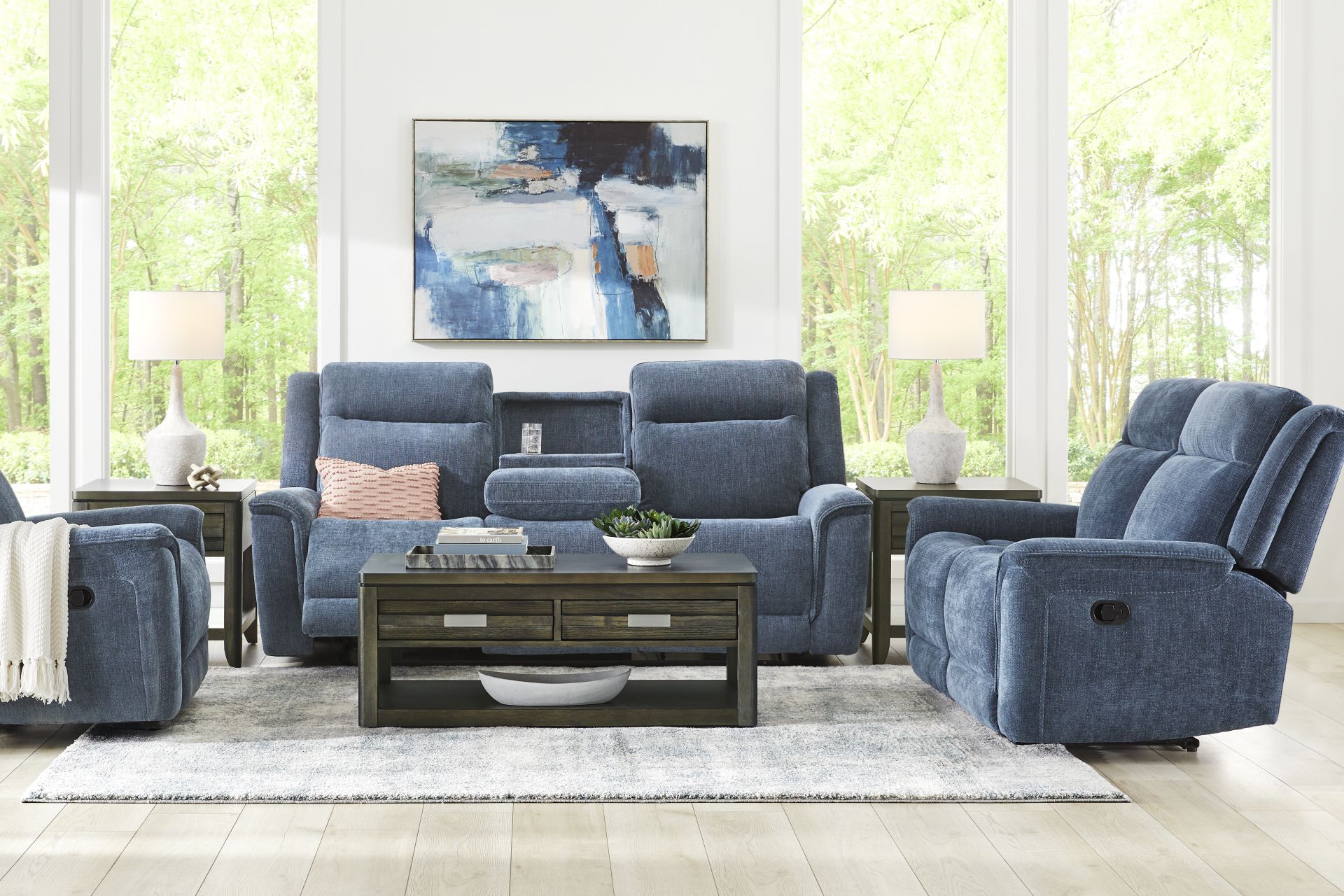 Meadow Park Cobalt 3 Pc Reclining Living Room with Dual Power Reclining Sofa - Image 1