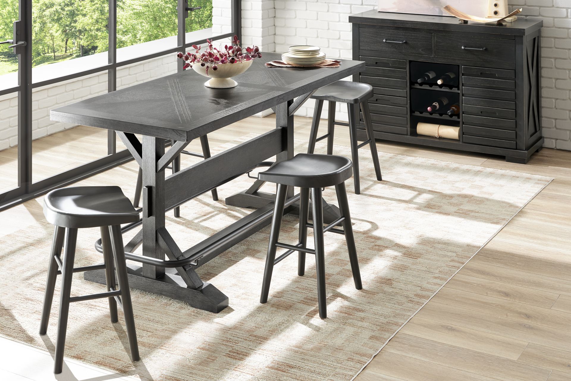 Creston Point Black 5 Pc Counter Height Dining Room with Tractor Stools - Image 1
