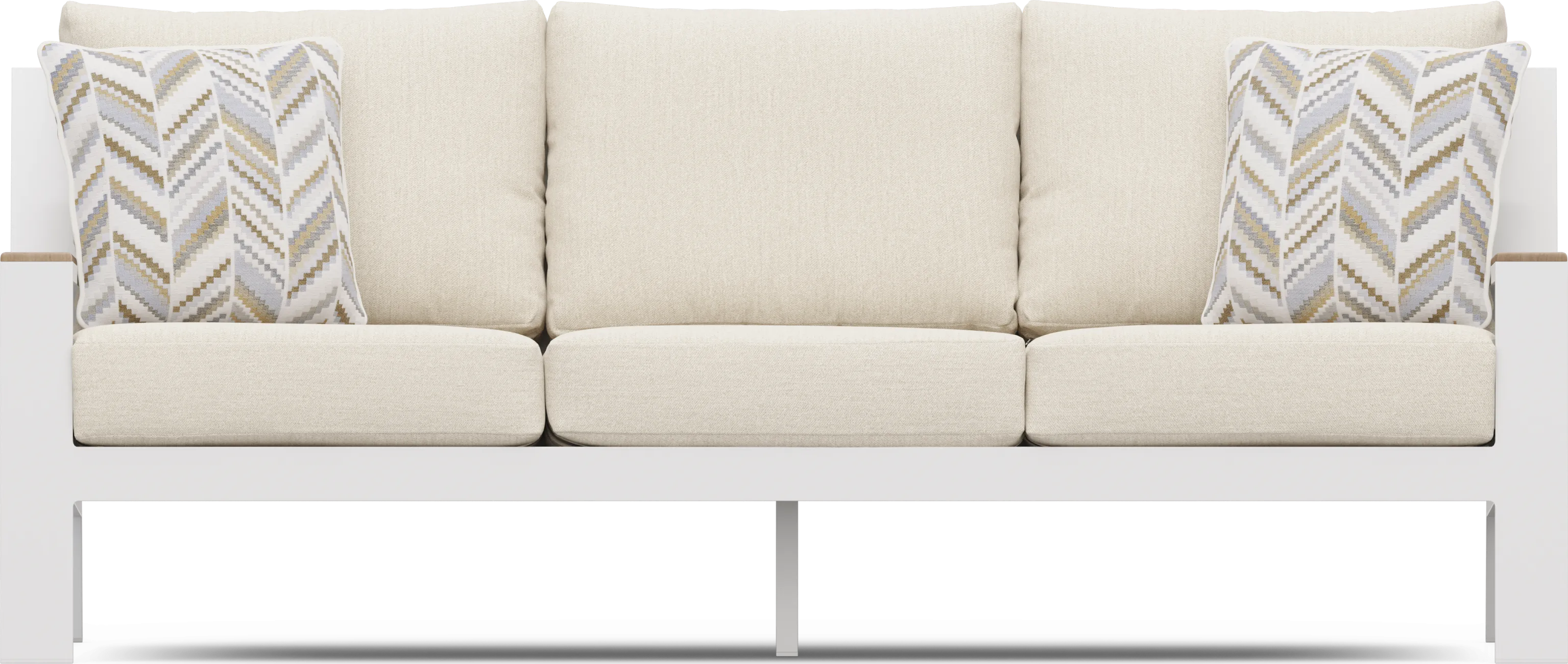 Solana White Outdoor Sofa with Buff Cushions - Thumbnail - Image 1