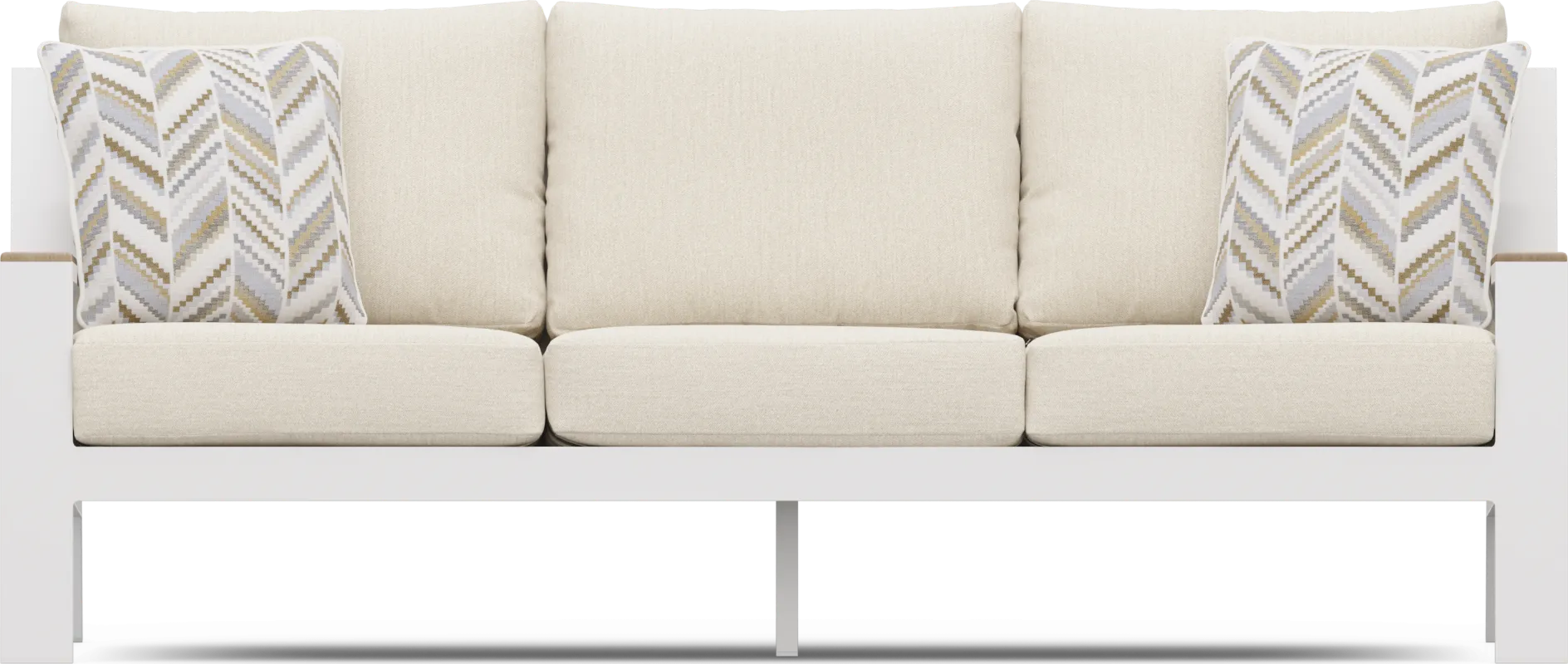 Solana White Outdoor Sofa with Bisque Cushions