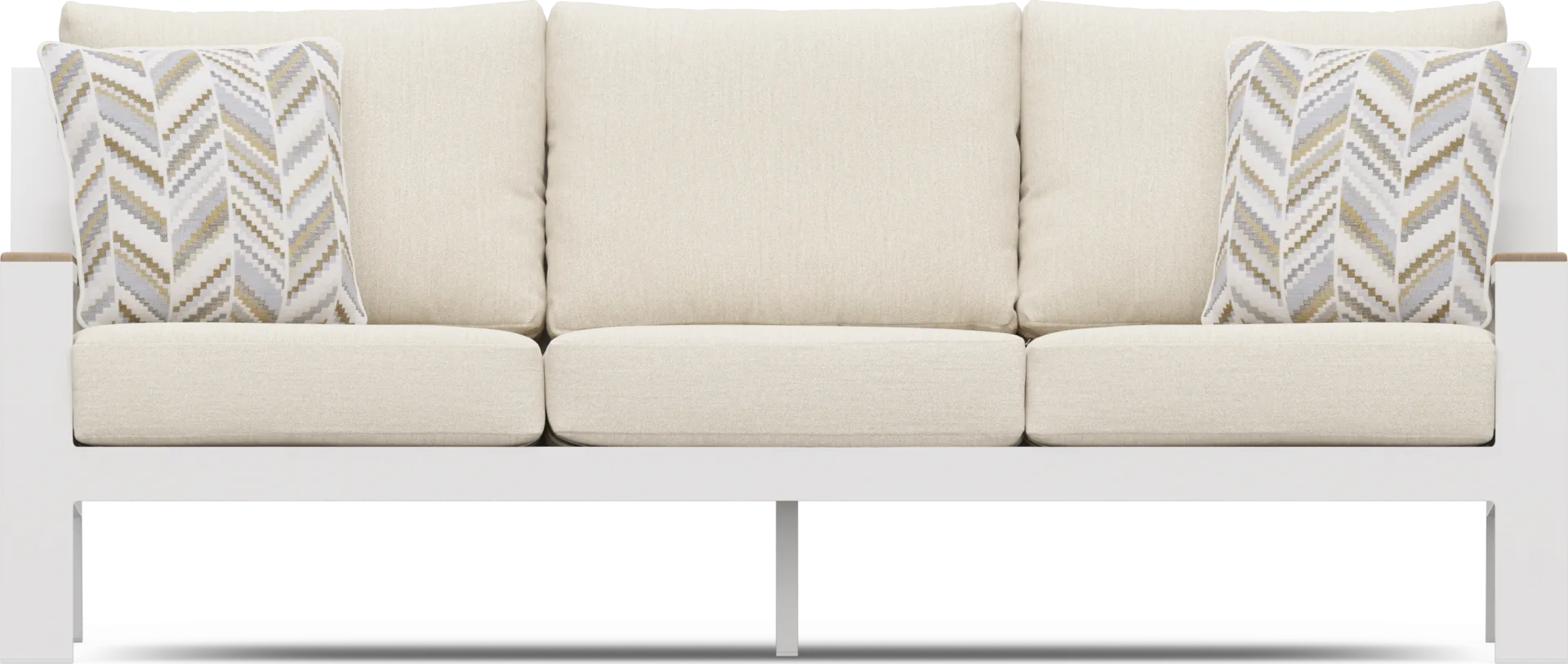 Solana White Outdoor Sofa with Buff Cushions - Image 2