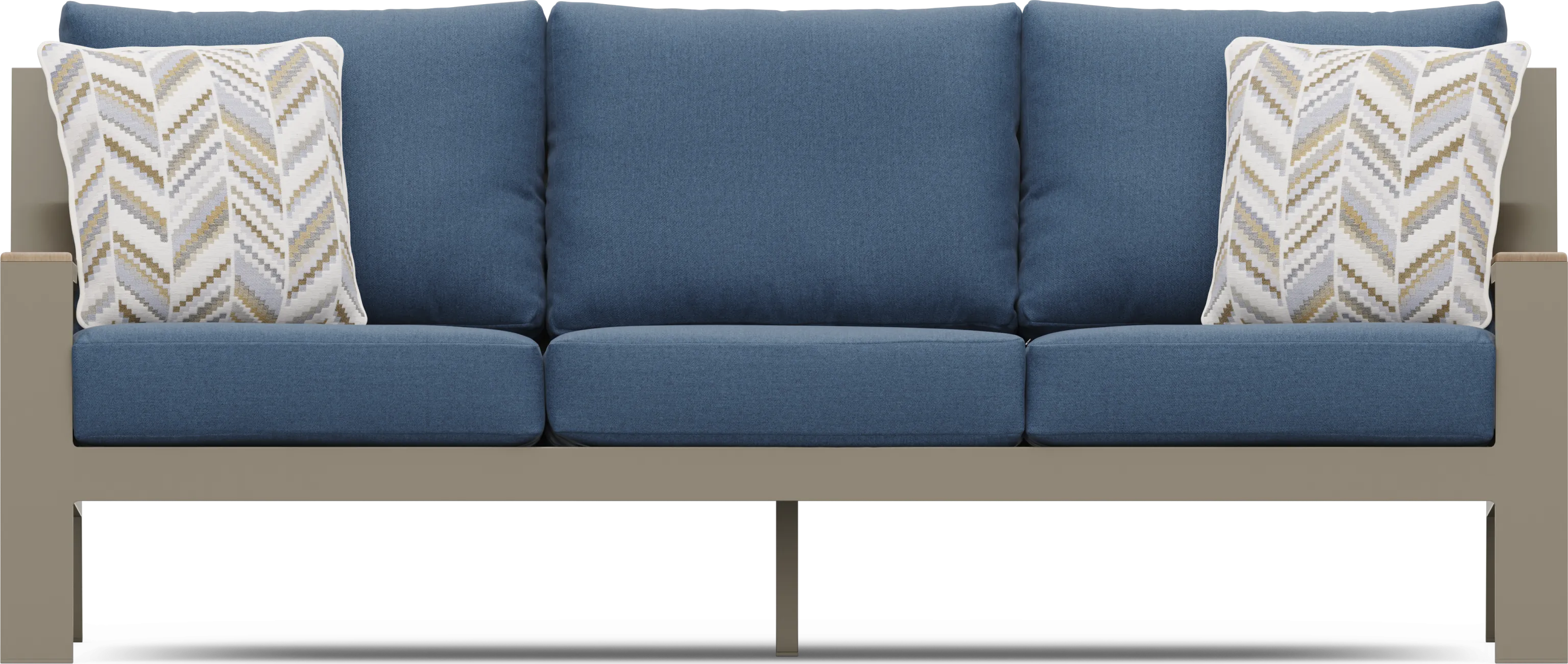 Solana Taupe Outdoor Sofa with Blueberry Cushions - Thumbnail - Image 1