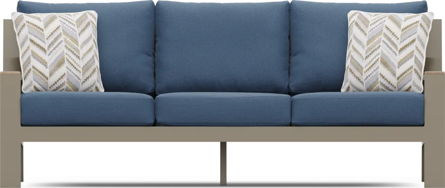 Solana Taupe Outdoor Sofa with Blueberry Cushions