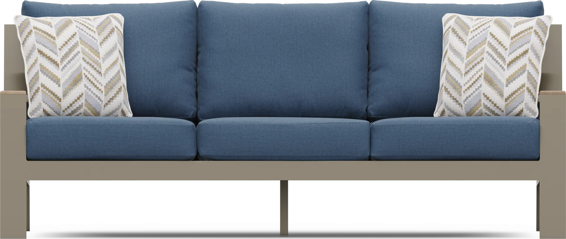 Solana Taupe Outdoor Sofa with Blueberry Cushions - Image 1