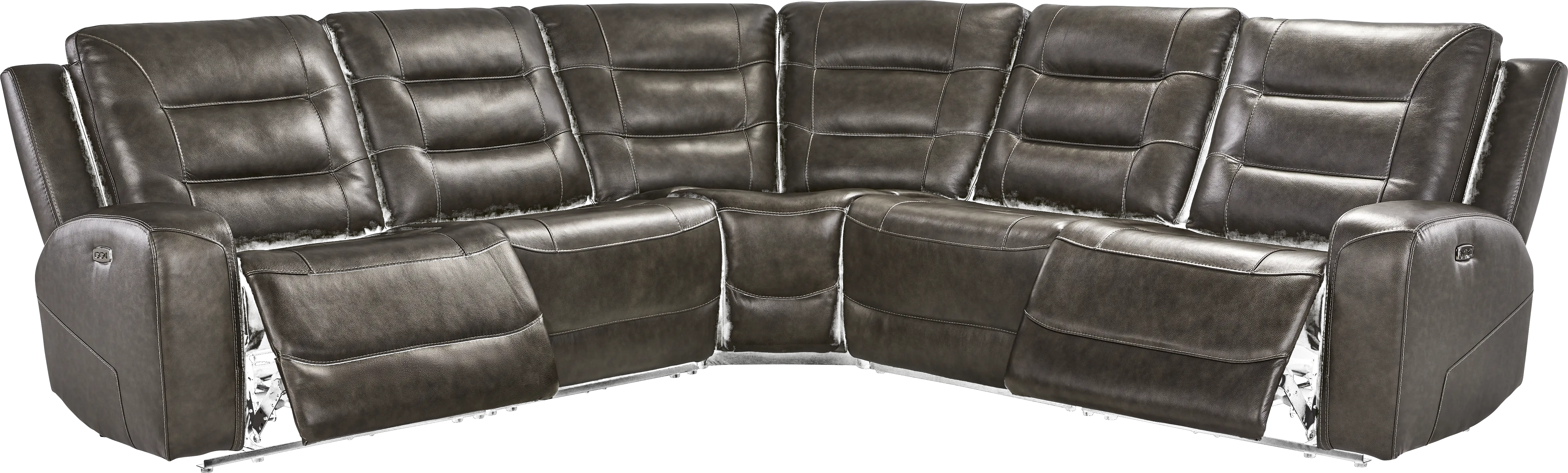 Montero Charcoal Leather 5 Pc Dual Power Reclining Sectional - Thumbnail - Image 1