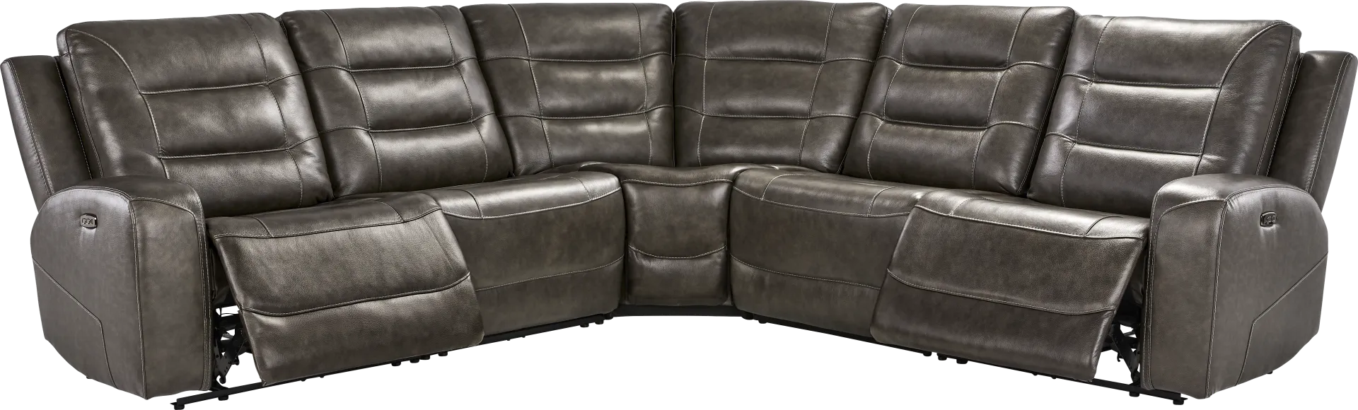Montero Charcoal Leather 5 Pc Dual Power Reclining Sectional - Image 2
