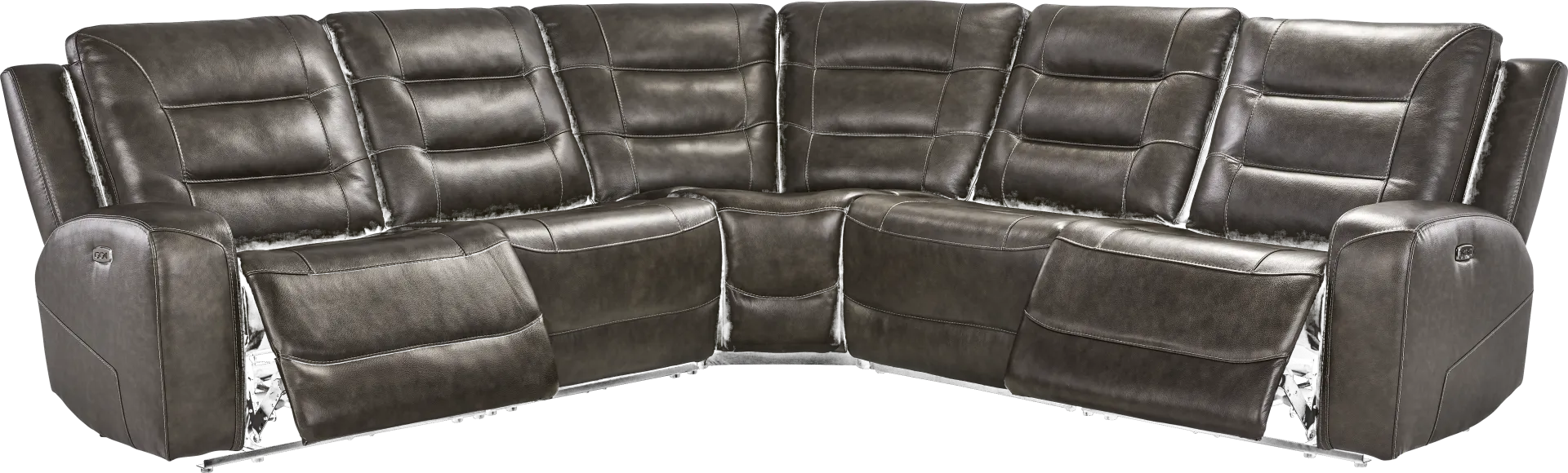 Montero Charcoal Leather 5 Pc Dual Power Reclining Sectional - Image 1