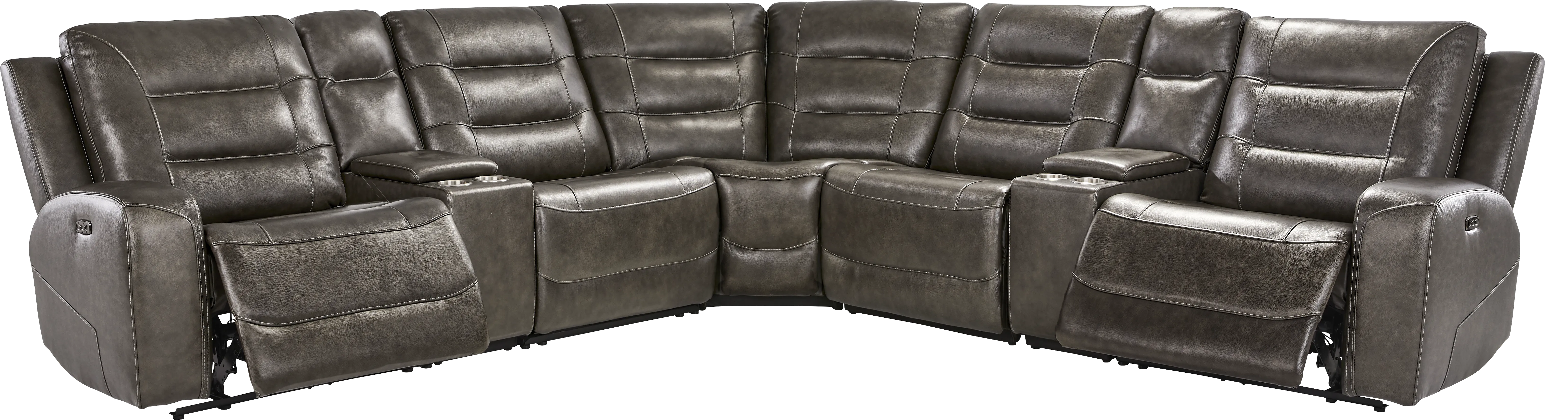 Montero Charcoal Leather 7 Pc Dual Power Reclining Sectional - Thumbnail - Image 1