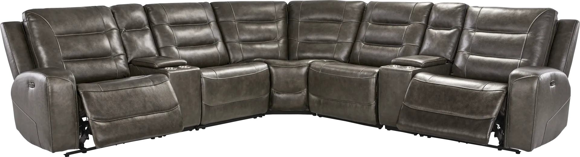 Montero Charcoal Leather 7 Pc Dual Power Reclining Sectional - Image 2