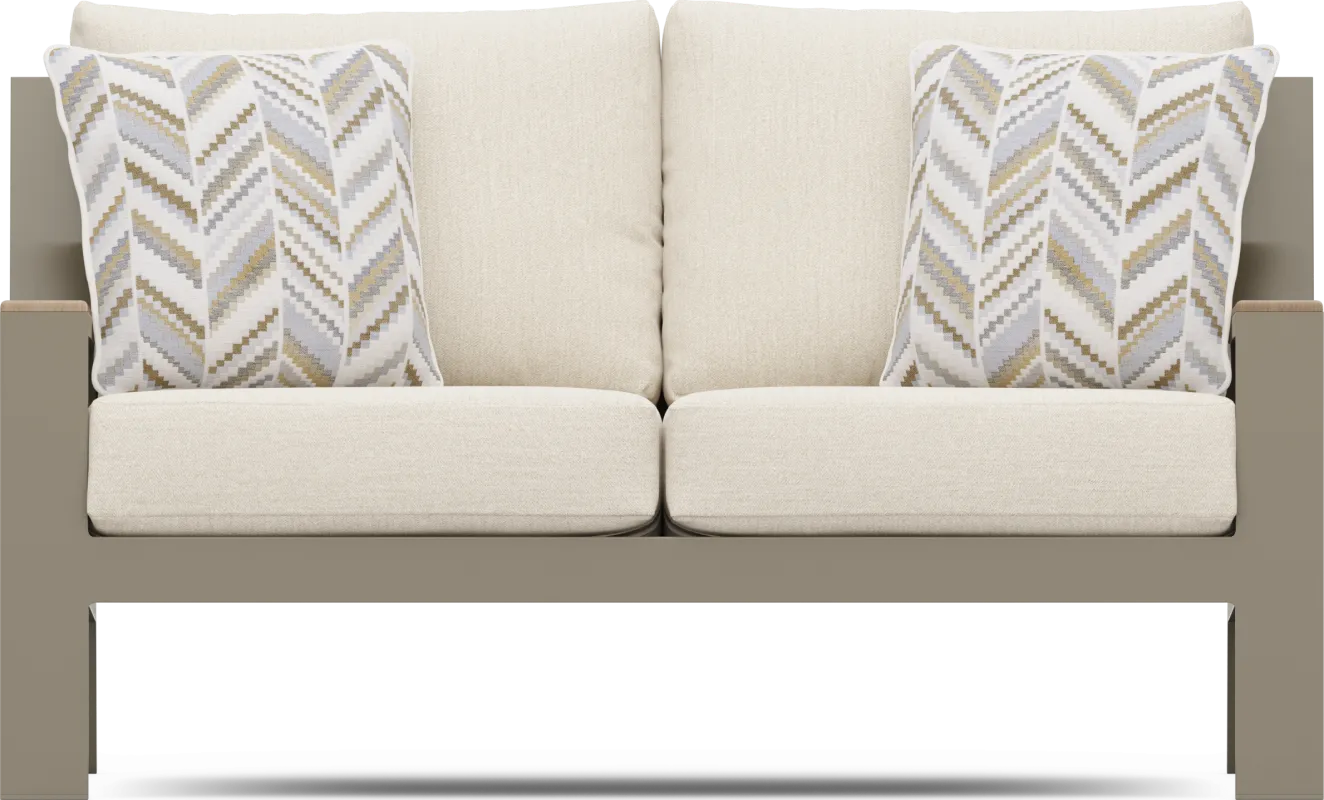 Solana Taupe Outdoor Loveseat with Bisque Cushions