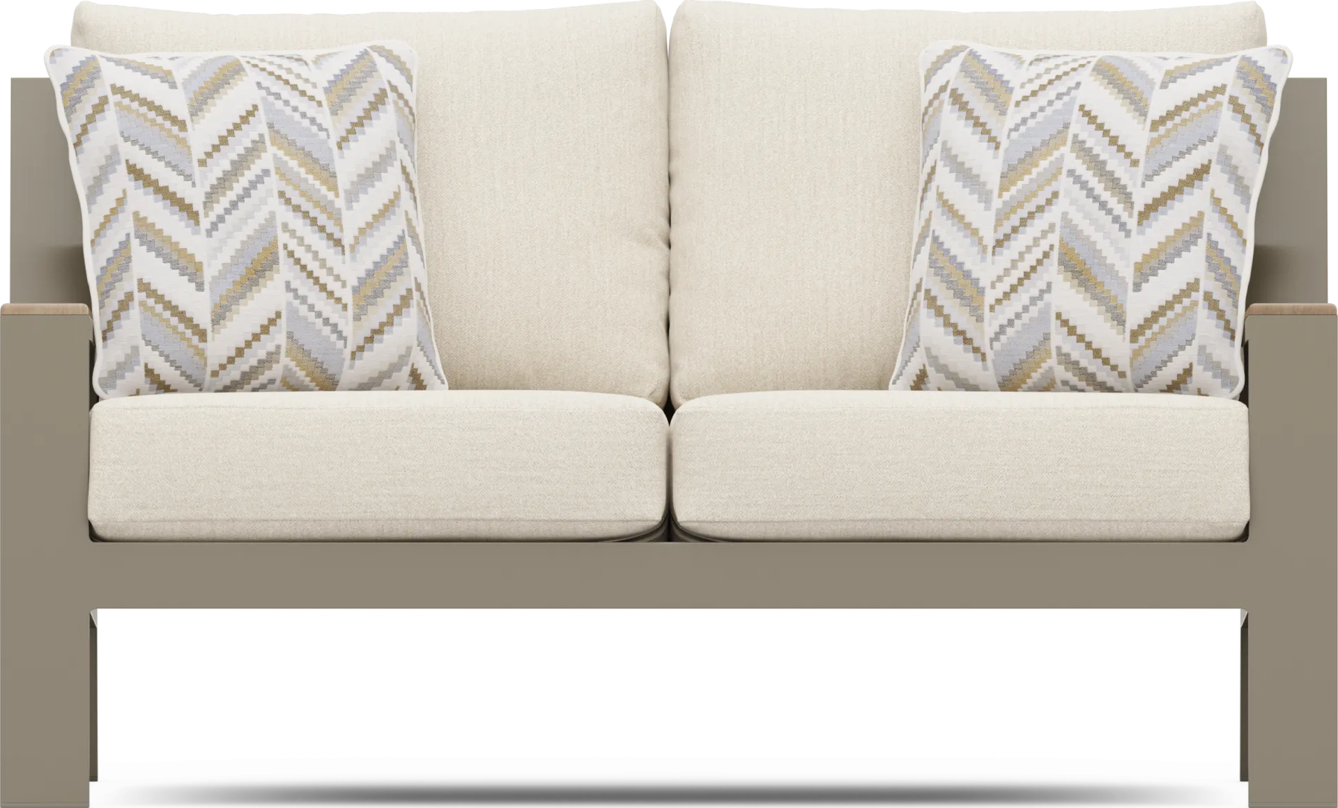 Solana Taupe 4 Pc Outdoor Loveseat Seating Set With Bisque Cushions - Image 2