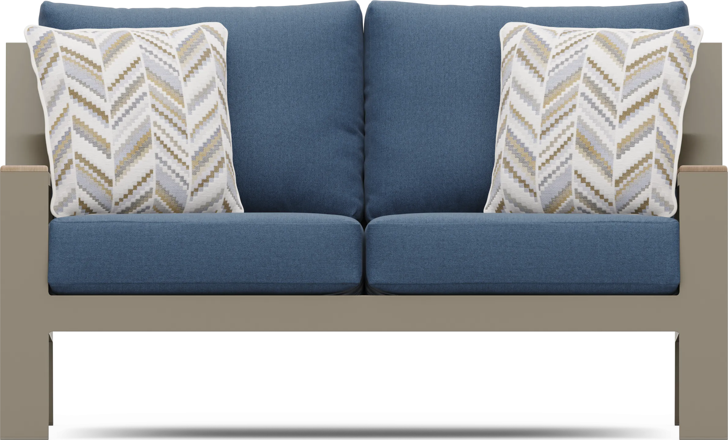 Solana Taupe Outdoor Loveseat with Blueberry Cushions - Thumbnail - Image 1