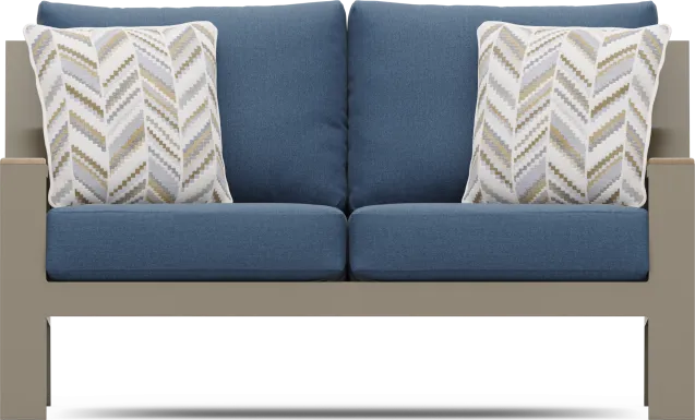 Solana Taupe Outdoor Loveseat with Blueberry Cushions