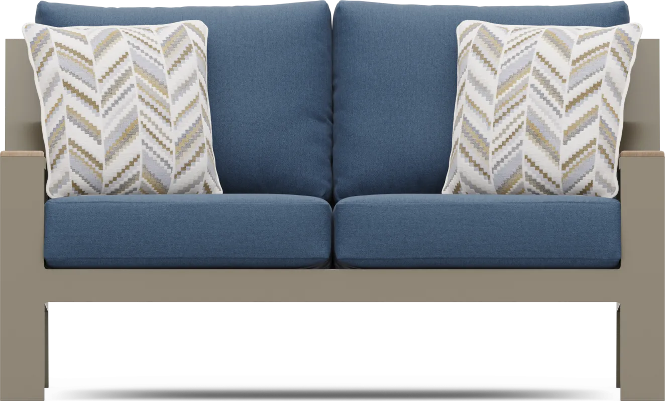 Solana Taupe Outdoor Loveseat with Blueberry Cushions