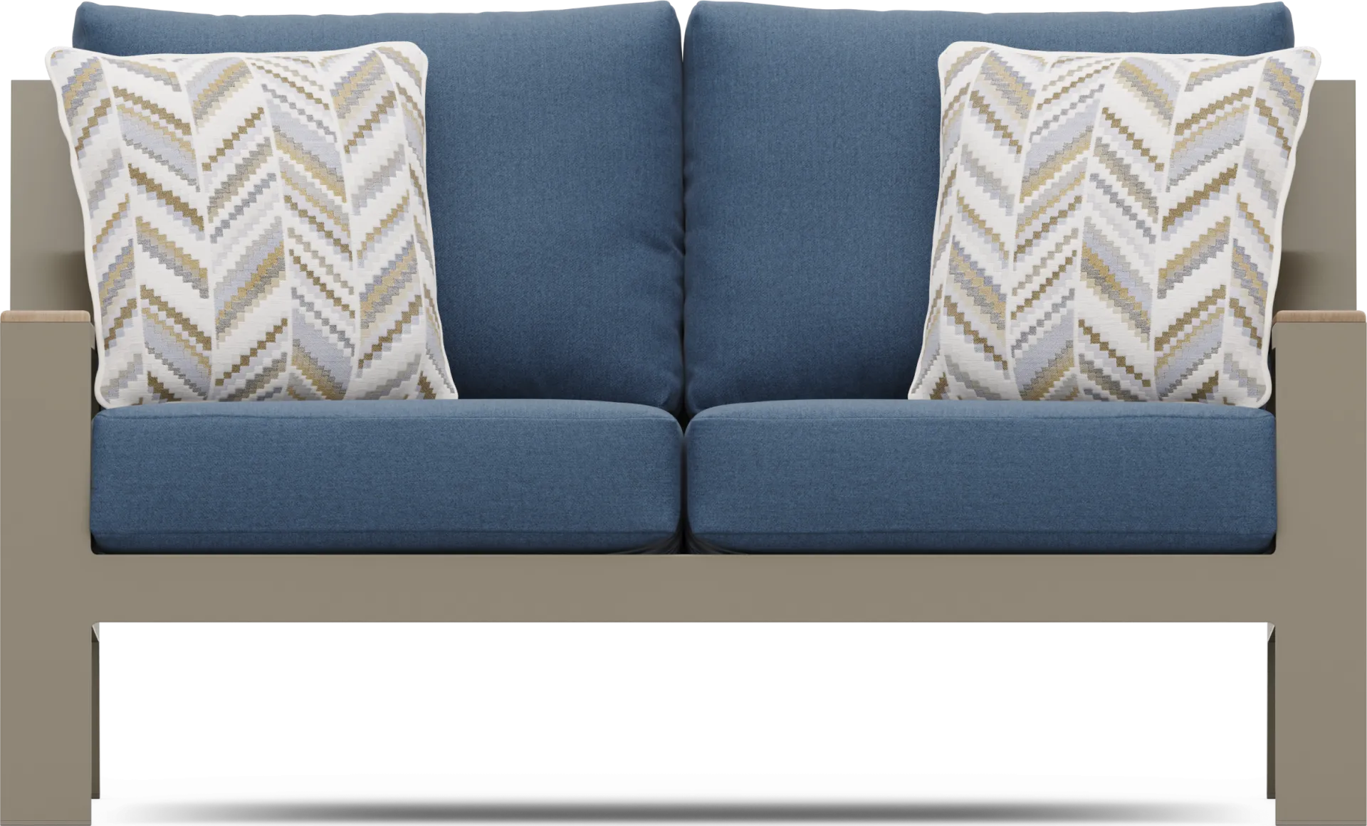 Solana Taupe Outdoor Loveseat with Blueberry Cushions - Image 1
