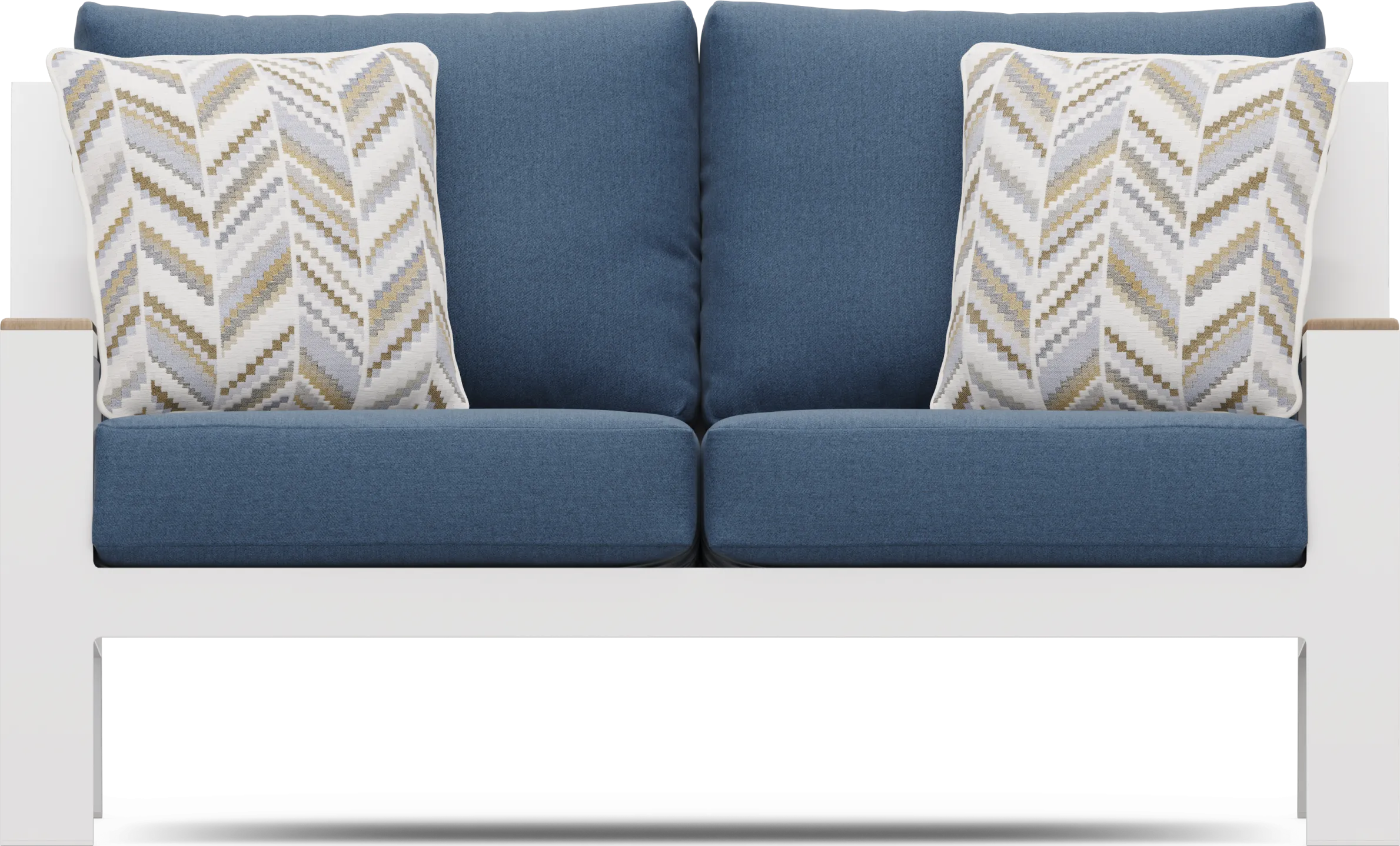 Solana White Outdoor Loveseat with Blueberry Cushions - Thumbnail - Image 1