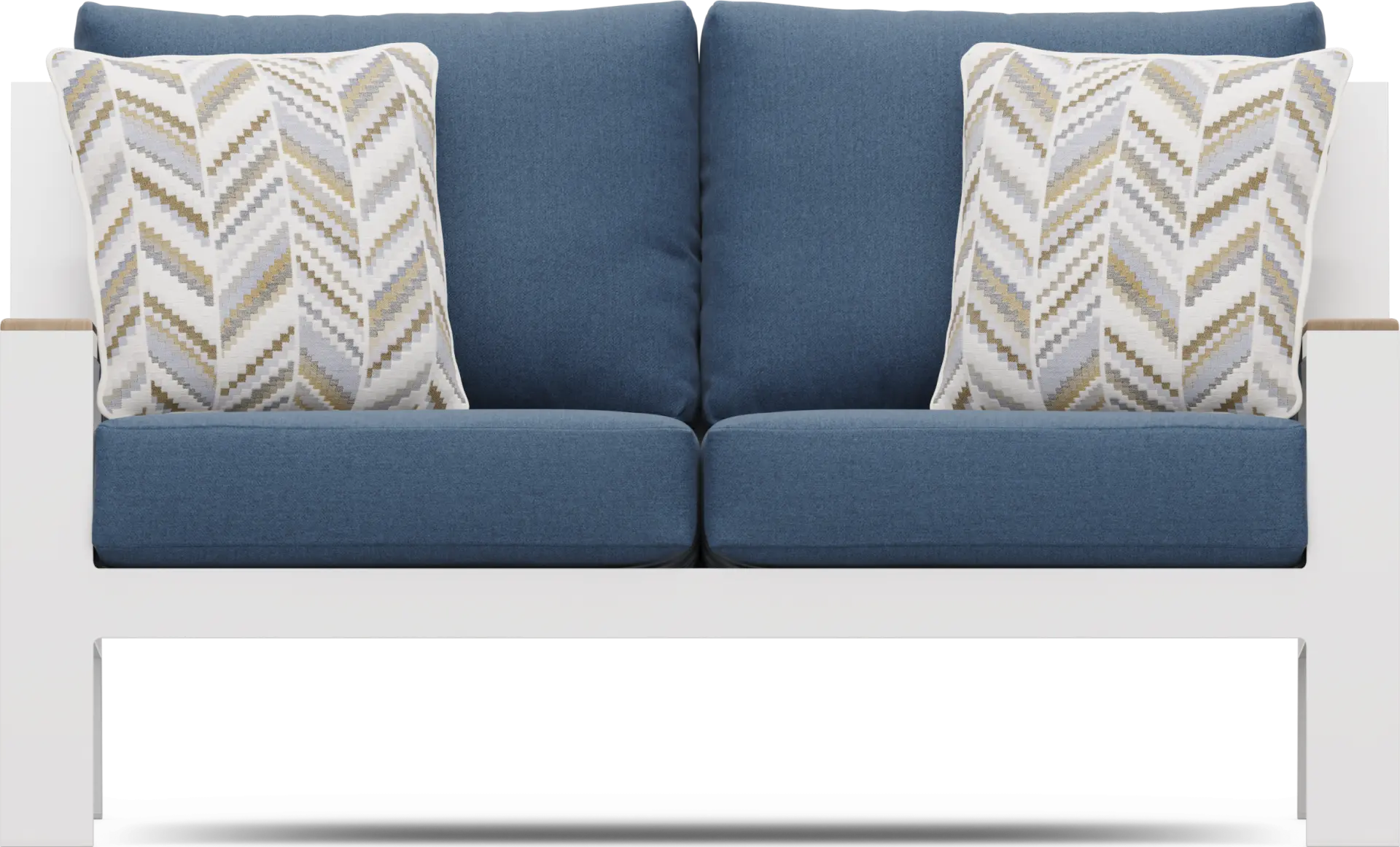 Solana White Outdoor Loveseat with Blueberry Cushions