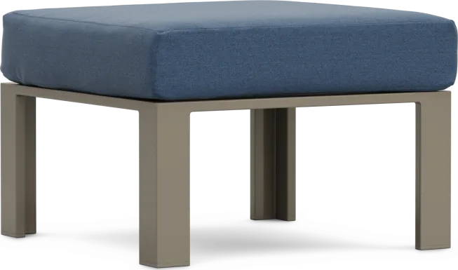 Solana Taupe Outdoor Ottoman with Blueberry Cushion