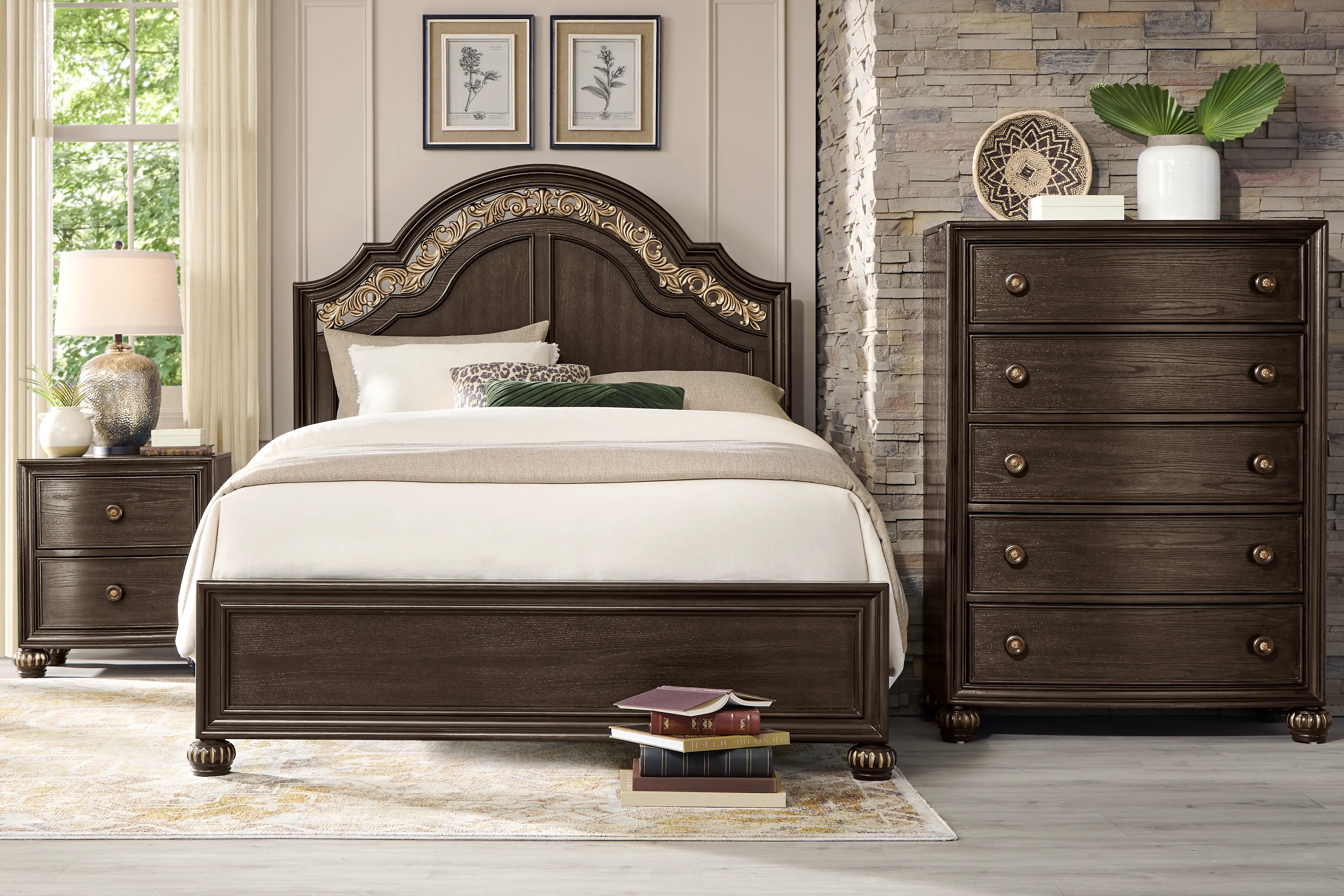 Augustine 5 Pc Brown Dark Wood Queen Bedroom Set With 3 Pc Queen