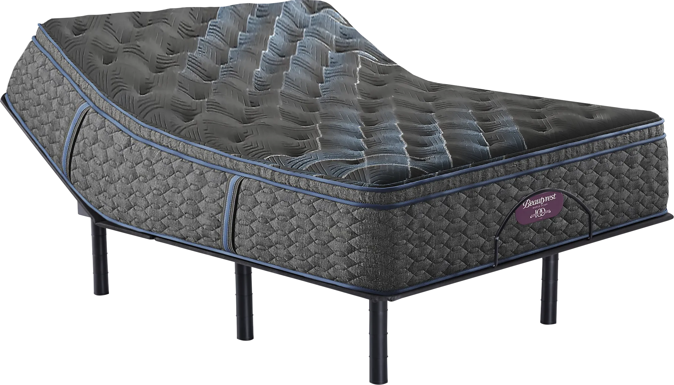 Beautyrest World Class Level Four Plush Pillow Top Queen Mattress Set with Head Up Only Base - Thumbnail - Image 1