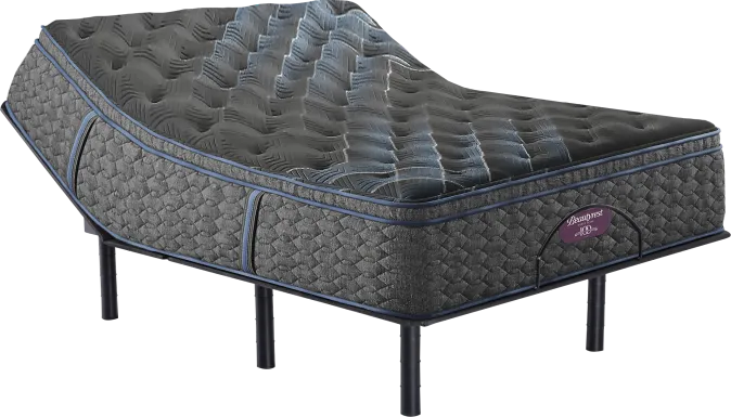 Beautyrest World Class Level Four Plush Pillow Top Split King Mattress Set with Head Up Only Base