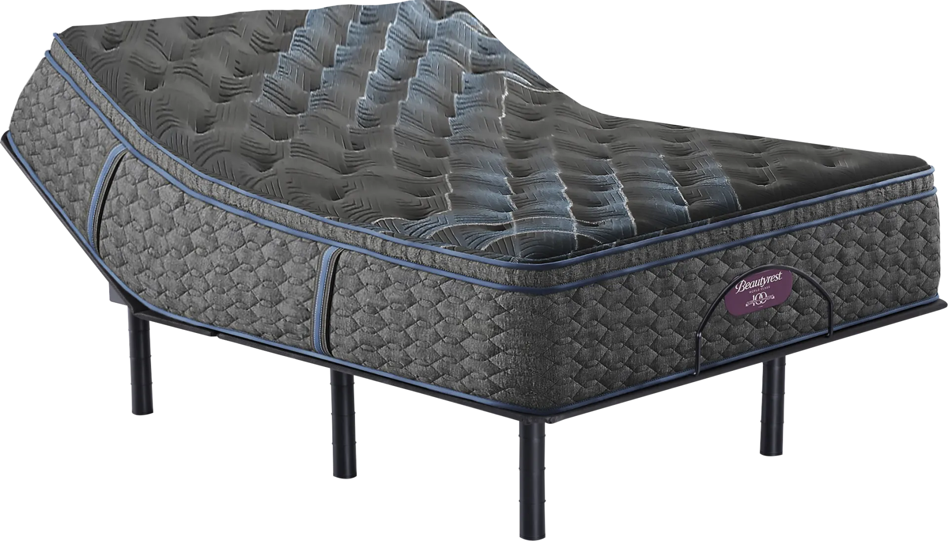 Beautyrest World Class Level Four Plush Pillow Top Queen Mattress Set with Head Up Only Base - Image 1