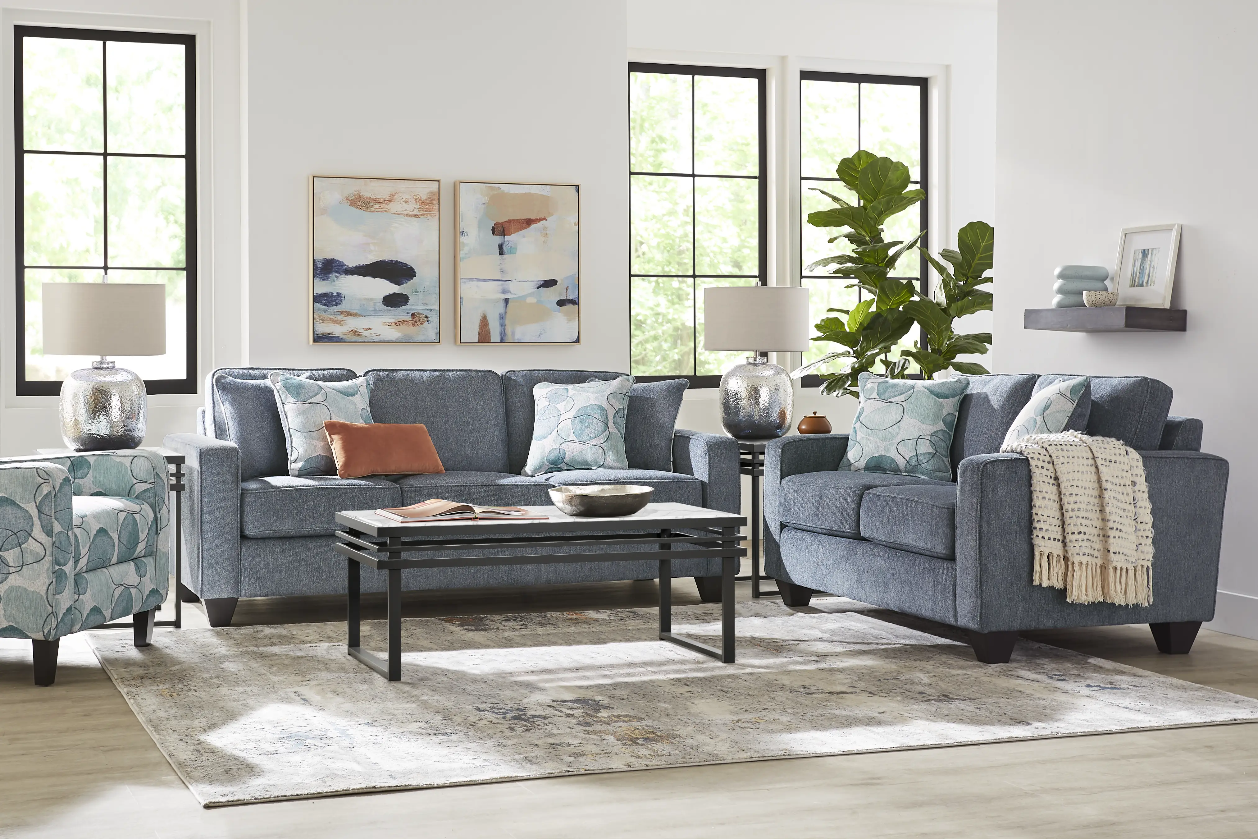 Alanis Bay Blue 7 Pc Living Room - Thumbnail - Image 1