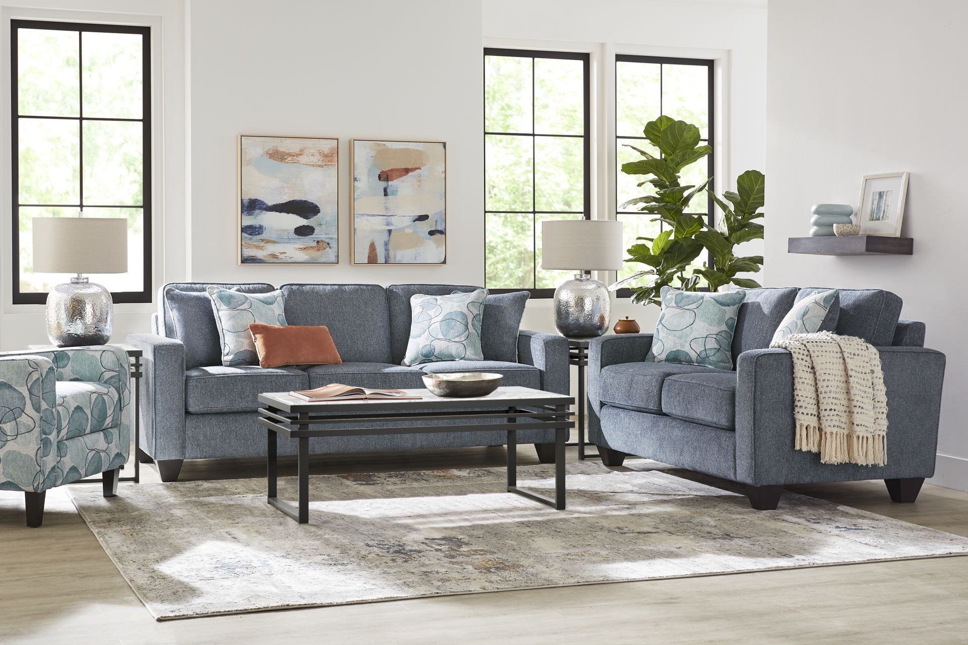 Alanis Bay Blue 7 Pc Living Room - Image 1