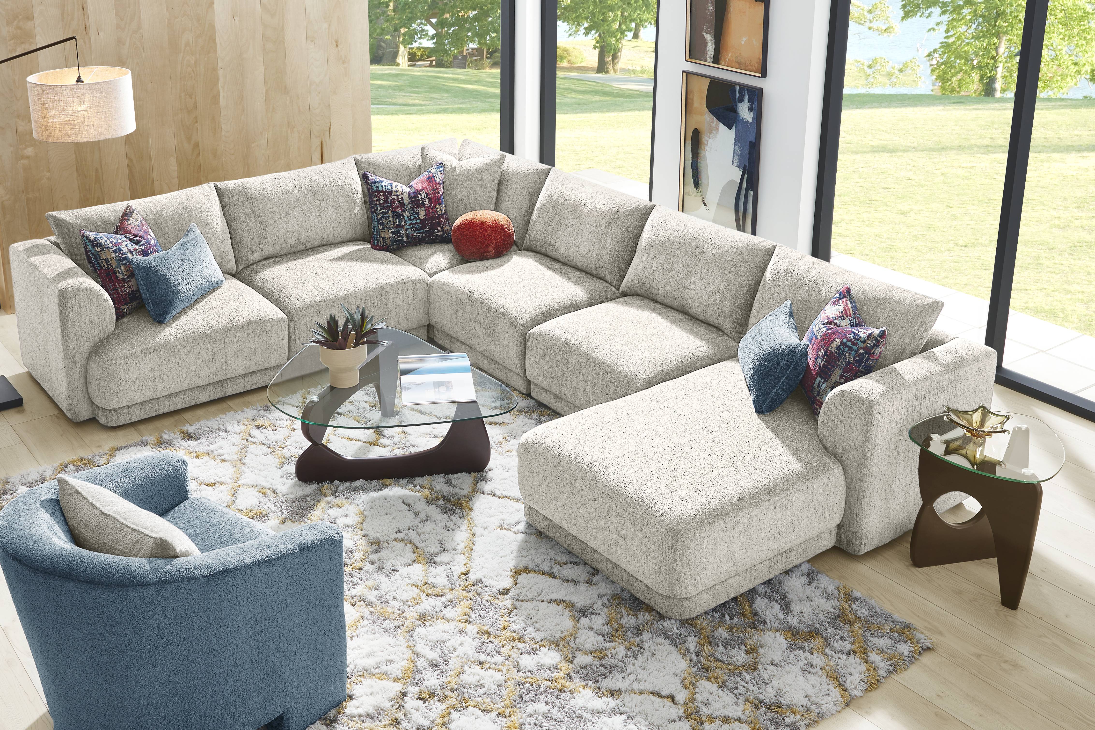 Drew & Jonathan Modularfour Ash Beige,Gray Chenille Fabric 6pc