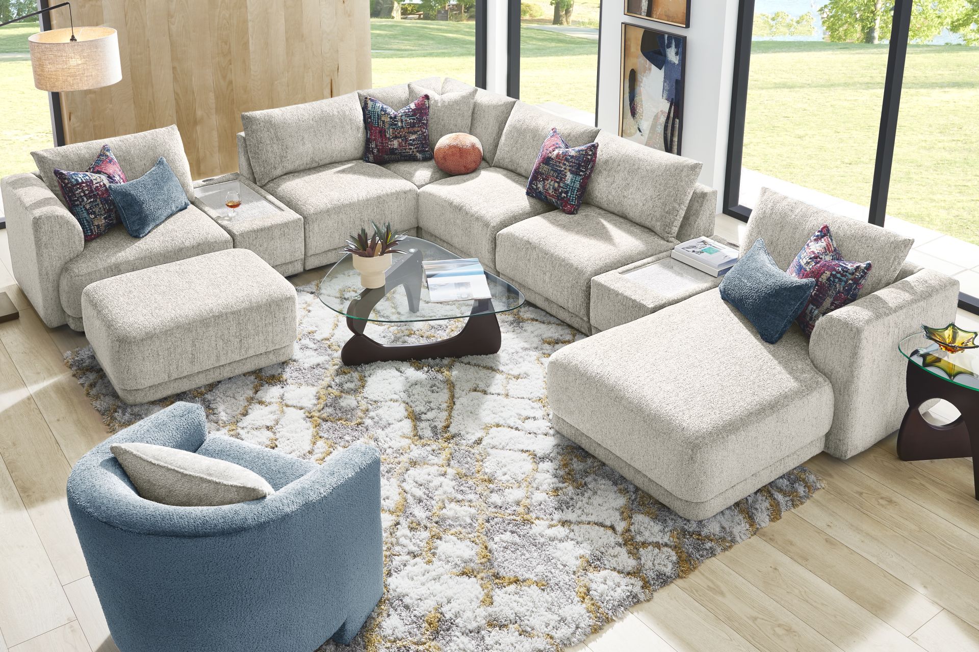 Drew & Jonathan Modularfour Ash Beige,Gray Chenille Fabric 9pc