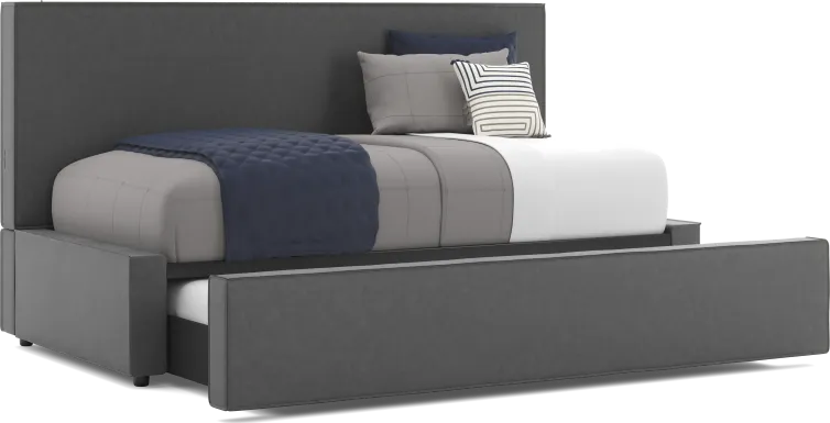 Kids Whitman Gray Twin Upholstered Lounge Bed with Twin Trundle